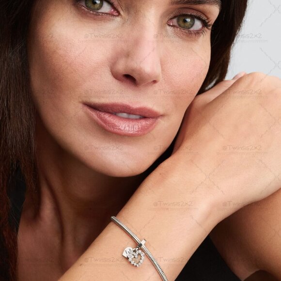 Pandora Sparkling Heart Double Dangle Charm - Picture 5 of 6